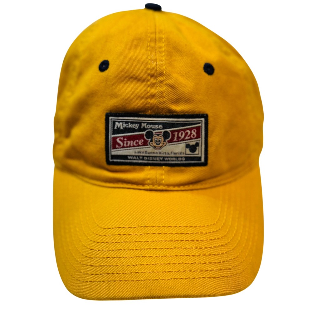 Vintage Disney Mickey Mouse Patch Baseball Hat Yellow Adjustable Collectable
